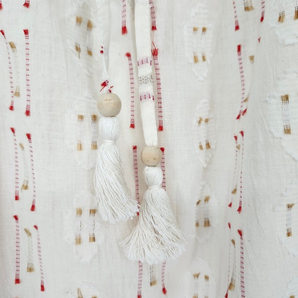 Faherty Sunburst Dobby Skyler Blouse Womens Medium Earthy Whimsy Dainty Tassel - Picture 10 of 10